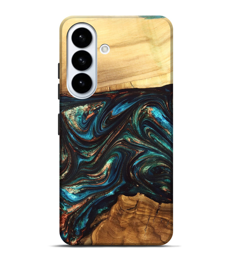 Galaxy S26 Plus Wood Live Edge Phone Case - Shannon (Teal & Gold, 832207)