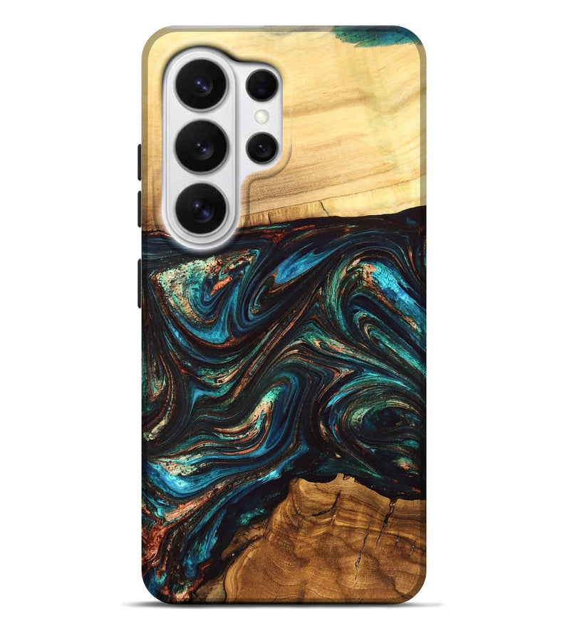 Galaxy S26 Ultra Wood Live Edge Phone Case - Shannon (Teal & Gold, 832207)