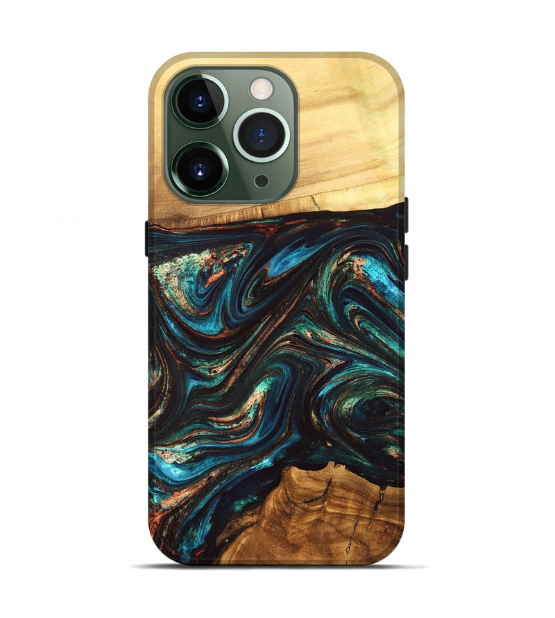 iPhone 13 Pro Wood Live Edge Phone Case - Shannon (Teal & Gold, 832207)