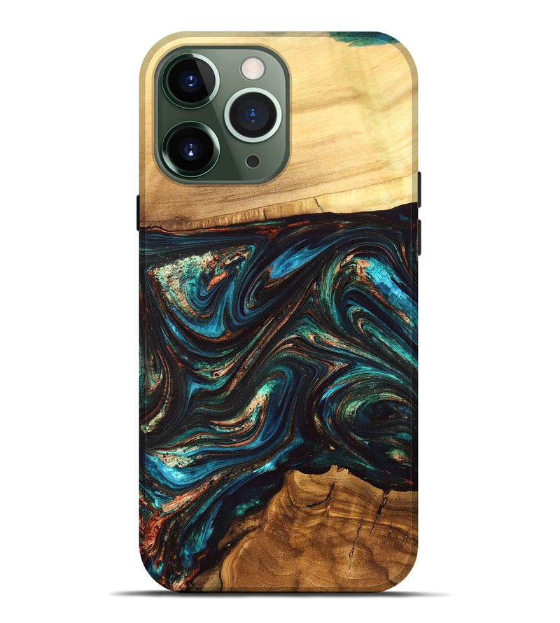 iPhone 13 Pro Max Wood Live Edge Phone Case - Shannon (Teal & Gold, 832207)