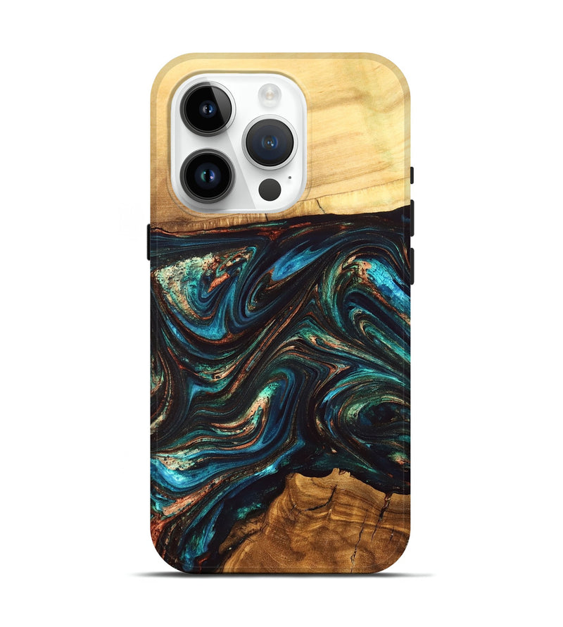 iPhone 15 Pro Wood Live Edge Phone Case - Shannon (Teal & Gold, 832207)