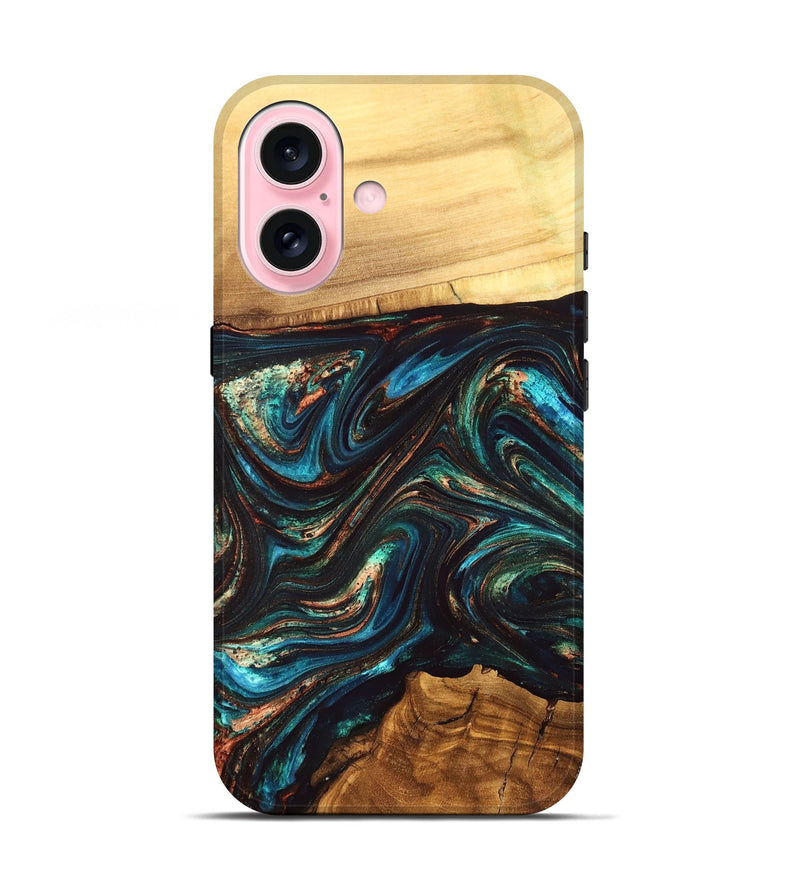iPhone 17 Wood Live Edge Phone Case - Shannon (Teal & Gold, 832207)