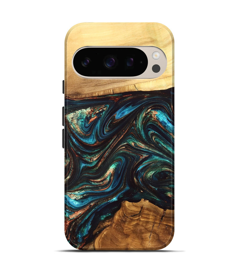 Pixel 10 Wood Live Edge Phone Case - Shannon (Teal & Gold, 832207)