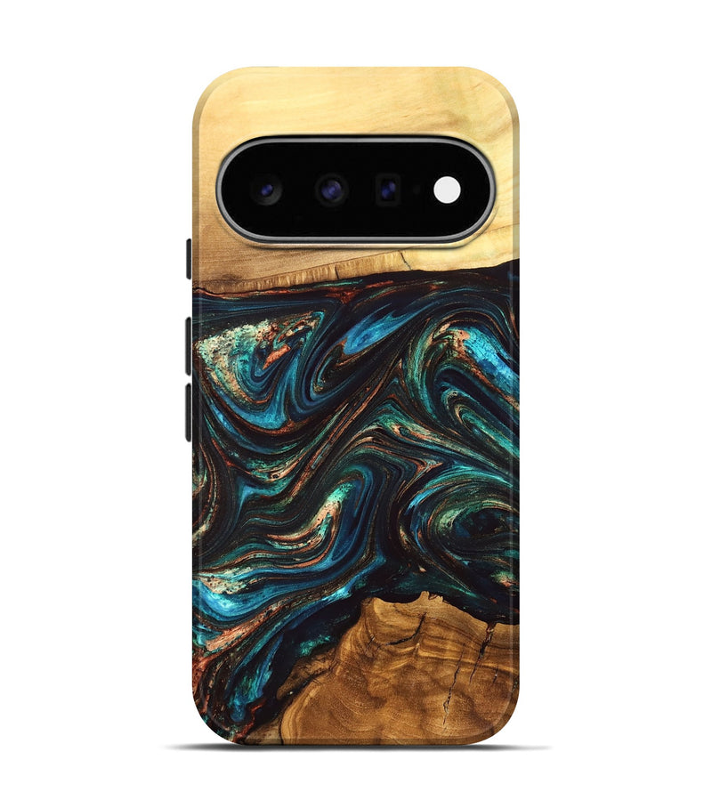 Pixel 11 Pro Wood Live Edge Phone Case - Shannon (Teal & Gold, 832207)