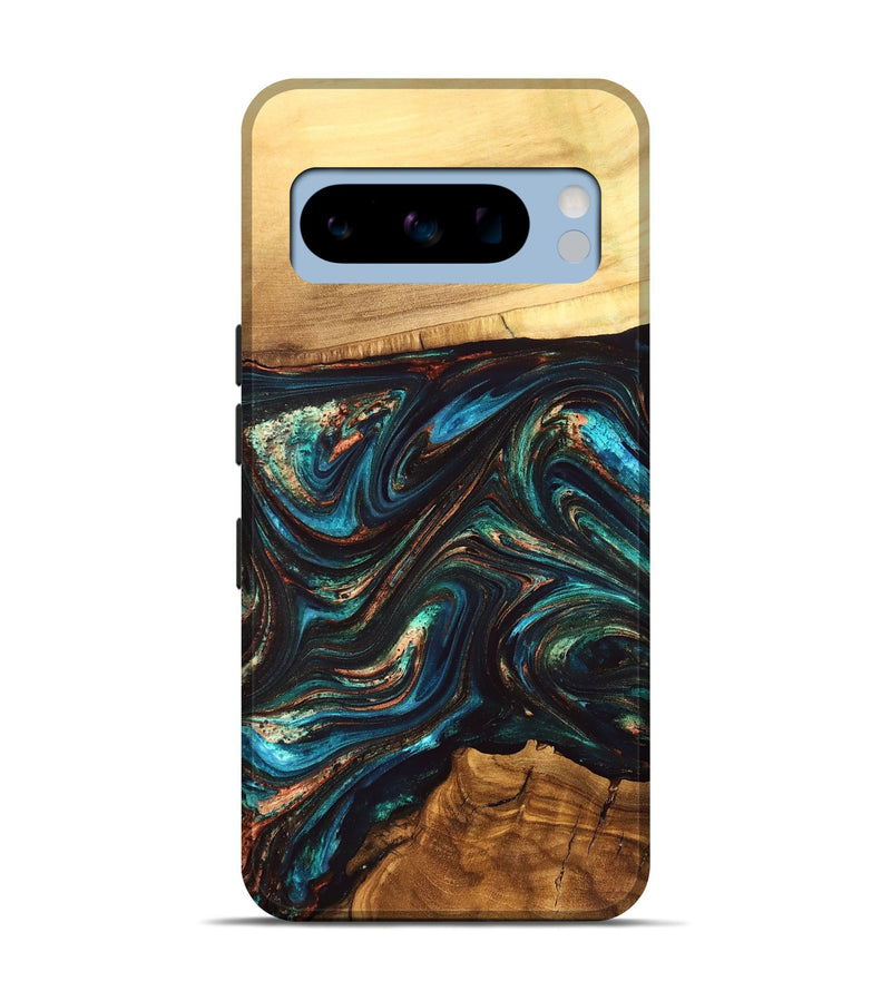 Pixel 8 Pro Wood Live Edge Phone Case - Shannon (Teal & Gold, 832207)