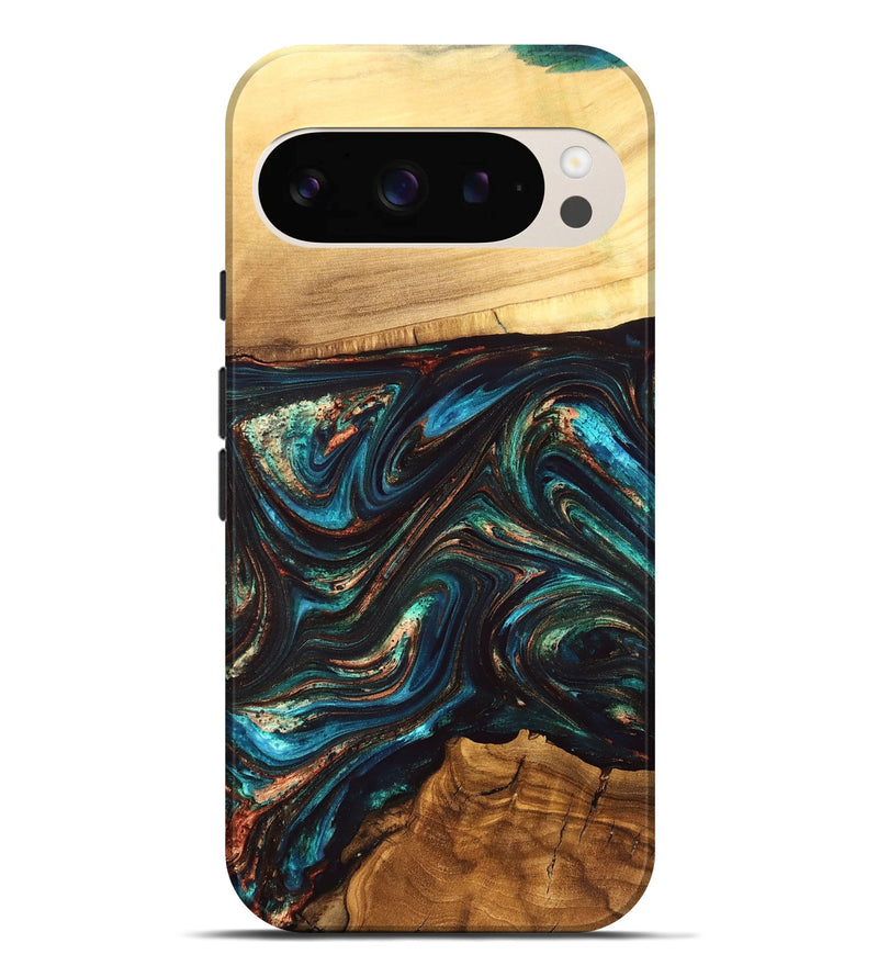 Pixel 9 Pro XL Wood Live Edge Phone Case - Shannon (Teal & Gold, 832207)