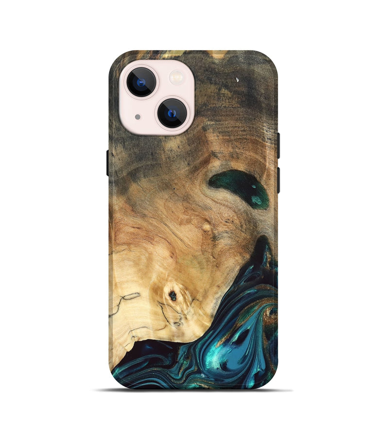iPhone 13 mini Wood Live Edge Phone Case - Daisie (Teal & Gold, 832208)