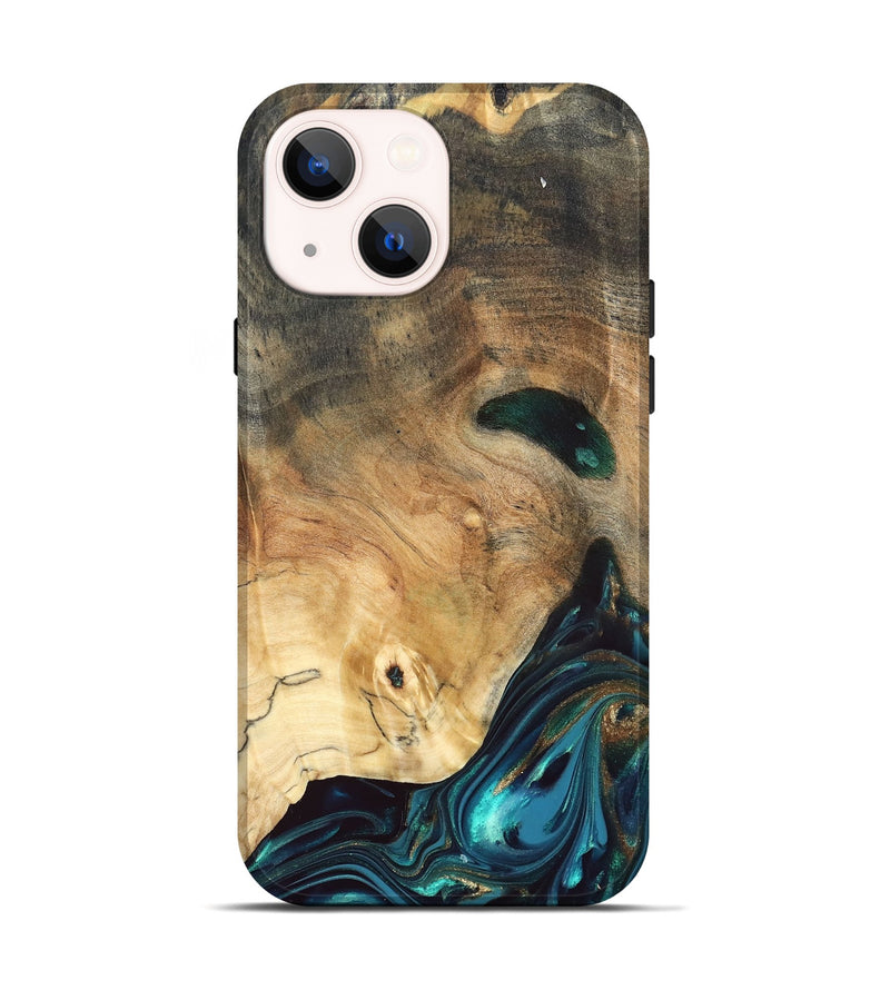 iPhone 14 Wood Live Edge Phone Case - Daisie (Teal & Gold, 832208)