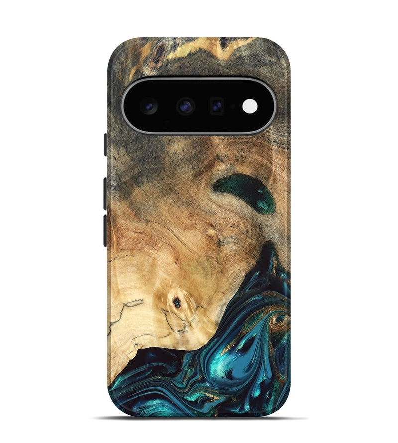 Pixel 11 Wood Live Edge Phone Case - Daisie (Teal & Gold, 832208)
