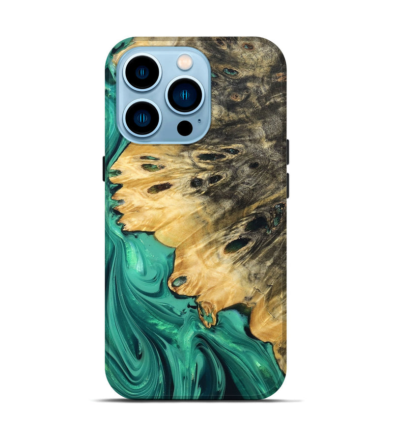 iPhone 14 Pro Wood Live Edge Phone Case - Zoya (Green, 832211)