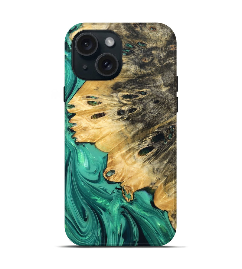iPhone 15 Wood Live Edge Phone Case - Zoya (Green, 832211)