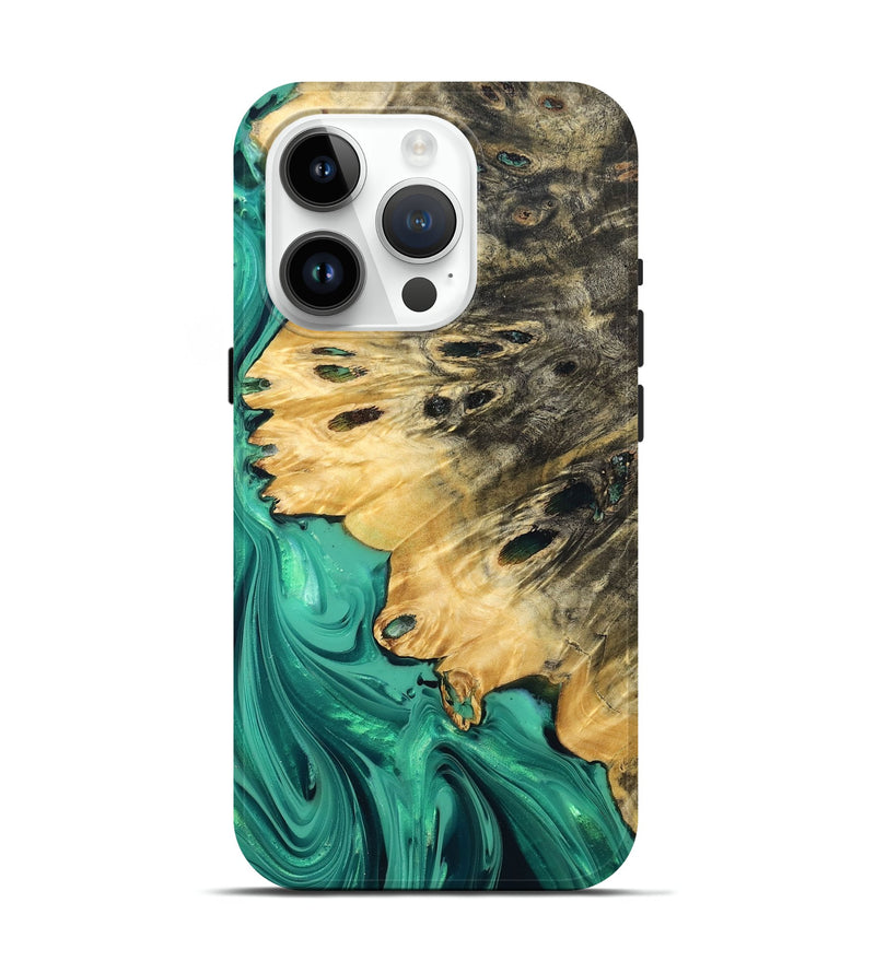 iPhone 15 Pro Wood Live Edge Phone Case - Zoya (Green, 832211)