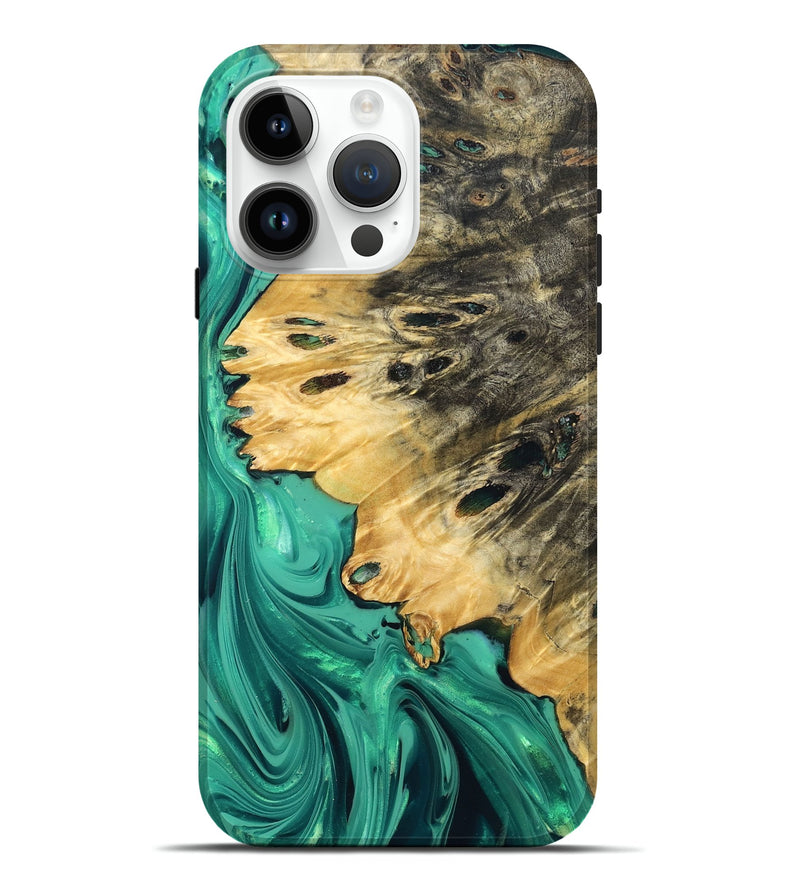 iPhone 15 Pro Max Wood Live Edge Phone Case - Zoya (Green, 832211)