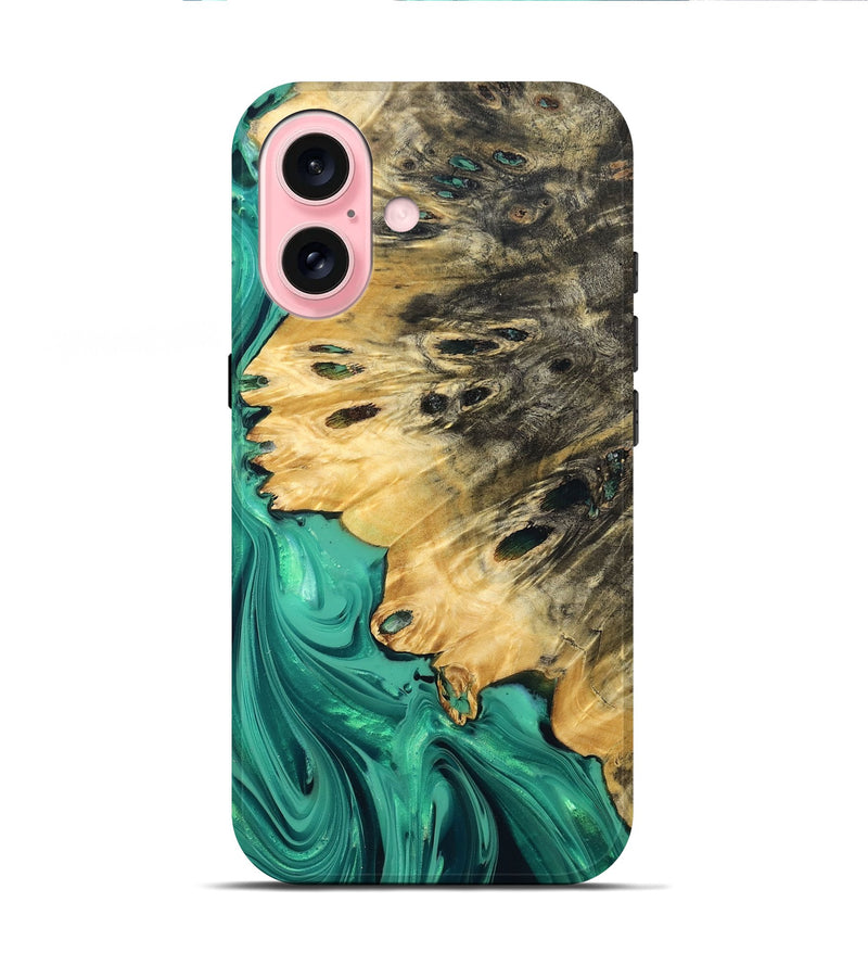 iPhone 16 Wood Live Edge Phone Case - Zoya (Green, 832211)