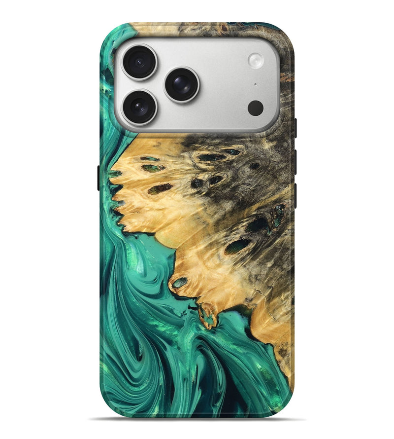 iPhone 17 Pro Max Wood Live Edge Phone Case - Zoya (Green, 832211)