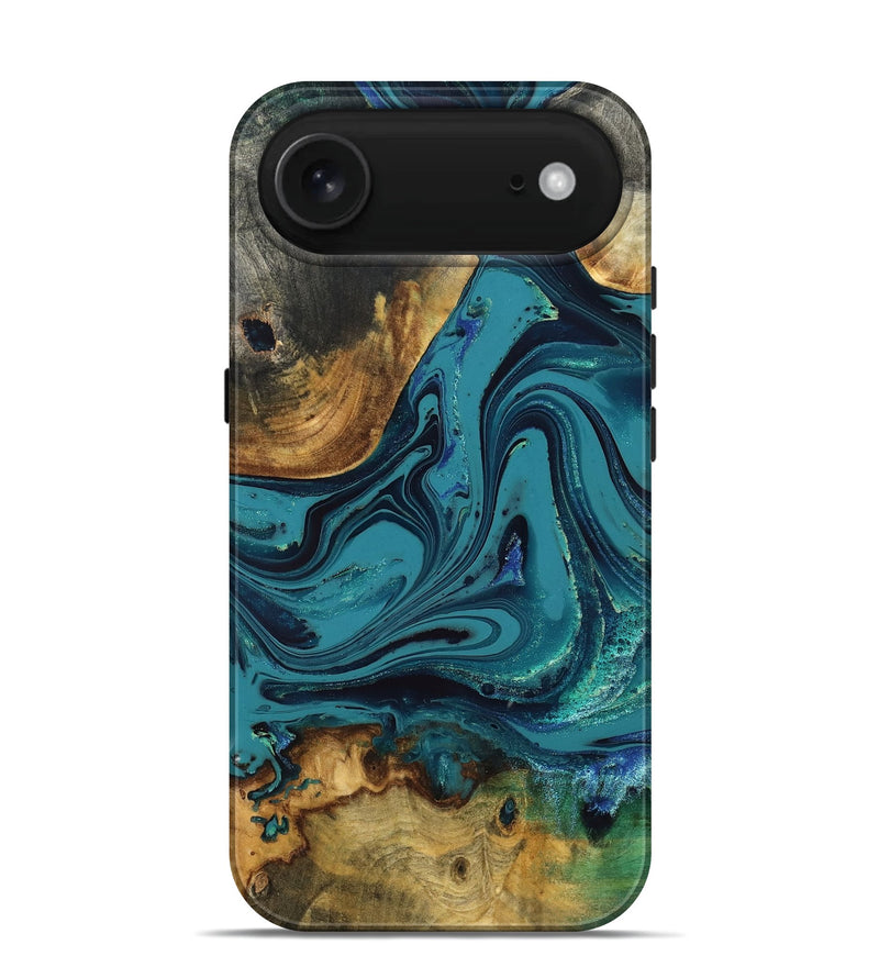 iPhone 17 Air Wood Live Edge Phone Case - Elvis (Teal & Gold, 832212)