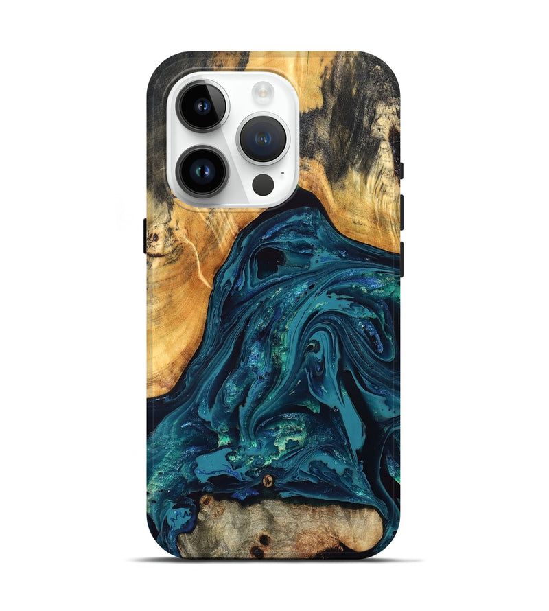 iPhone 15 Pro Wood Live Edge Phone Case - Shelbi (Blue, 832215)