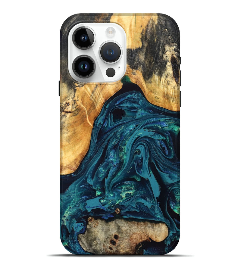 iPhone 15 Pro Max Wood Live Edge Phone Case - Shelbi (Blue, 832215)
