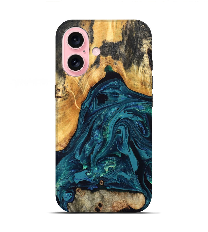 iPhone 16 Wood Live Edge Phone Case - Shelbi (Blue, 832215)