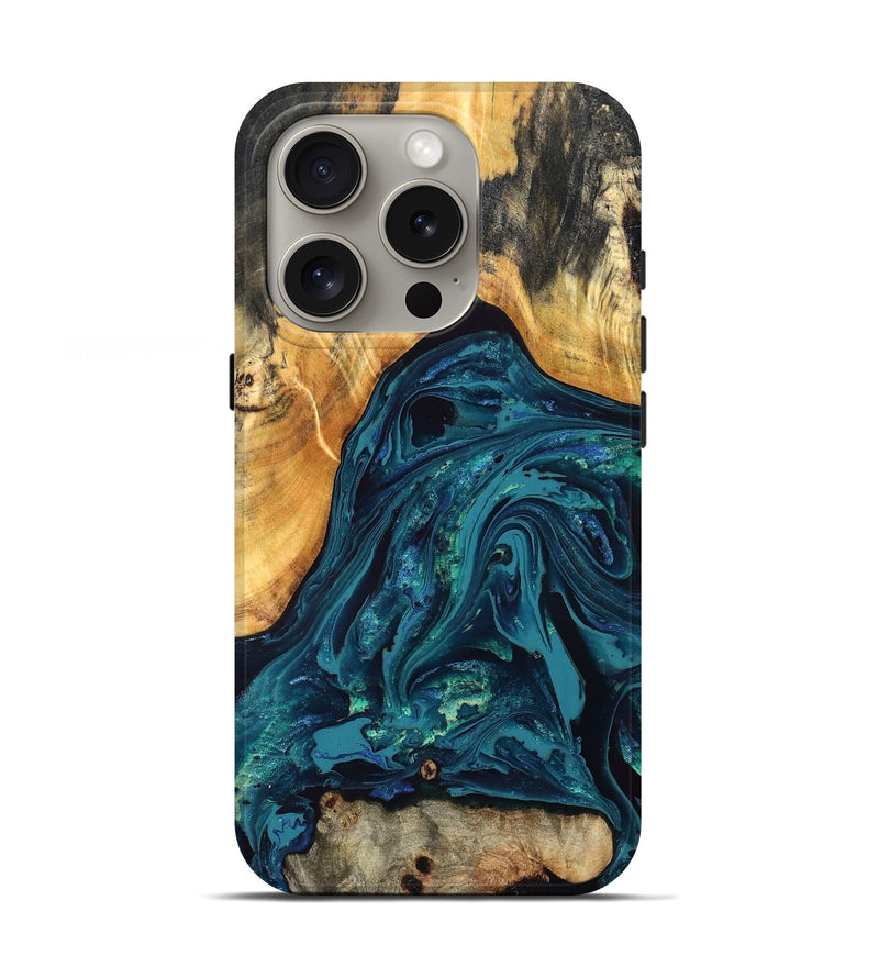 iPhone 16 Pro Wood Live Edge Phone Case - Shelbi (Blue, 832215)