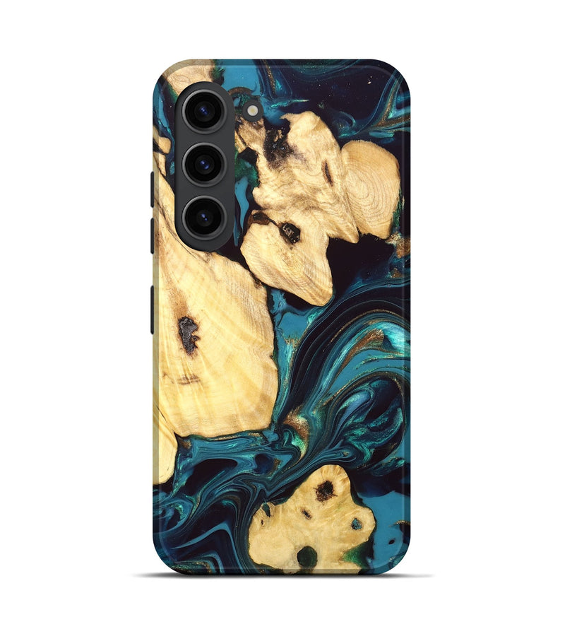 Galaxy S23 Wood Live Edge Phone Case - Ettie (Teal & Gold, 832216)