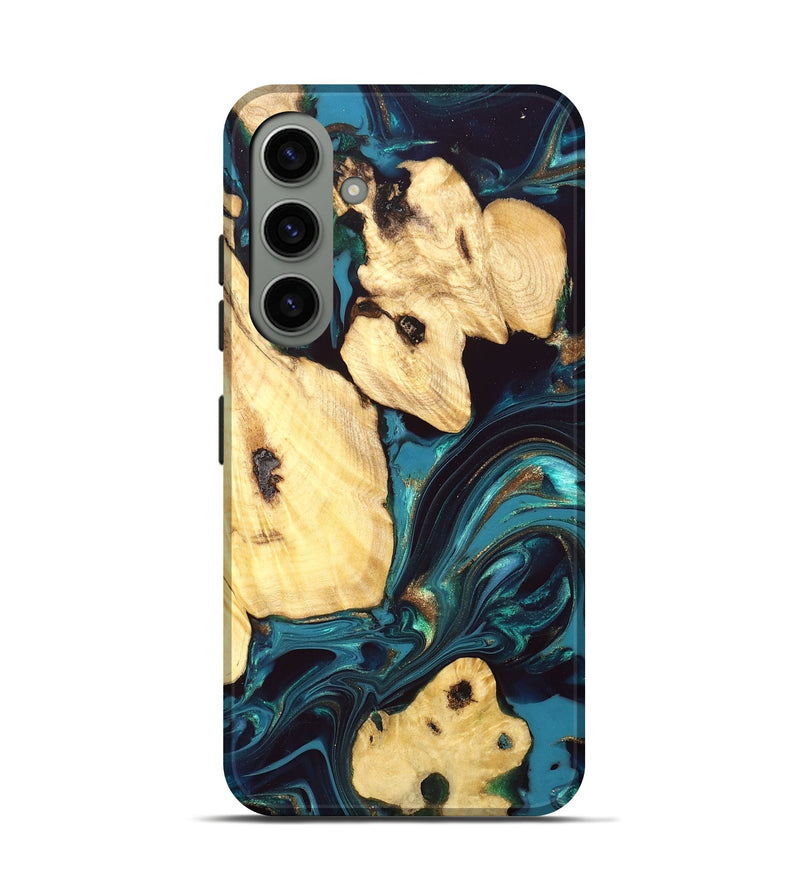 Galaxy S24 Wood Live Edge Phone Case - Ettie (Teal & Gold, 832216)