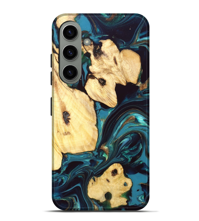 Galaxy S24 Plus Wood Live Edge Phone Case - Ettie (Teal & Gold, 832216)