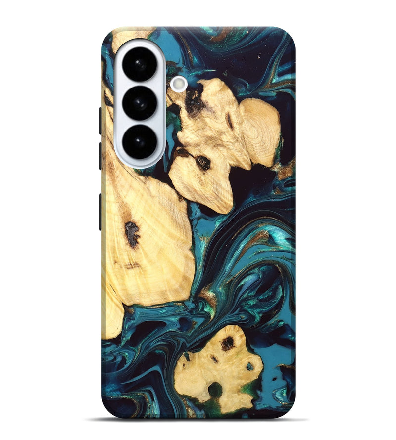 Galaxy S26 Plus Wood Live Edge Phone Case - Ettie (Teal & Gold, 832216)