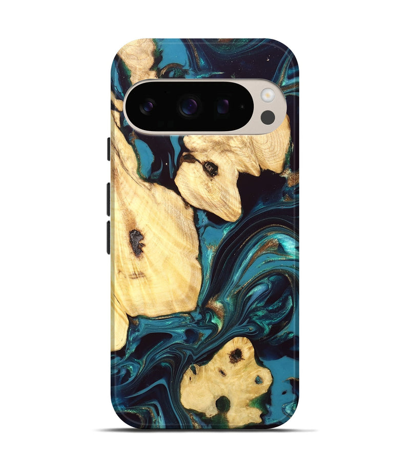 Pixel 10 Wood Live Edge Phone Case - Ettie (Teal & Gold, 832216)