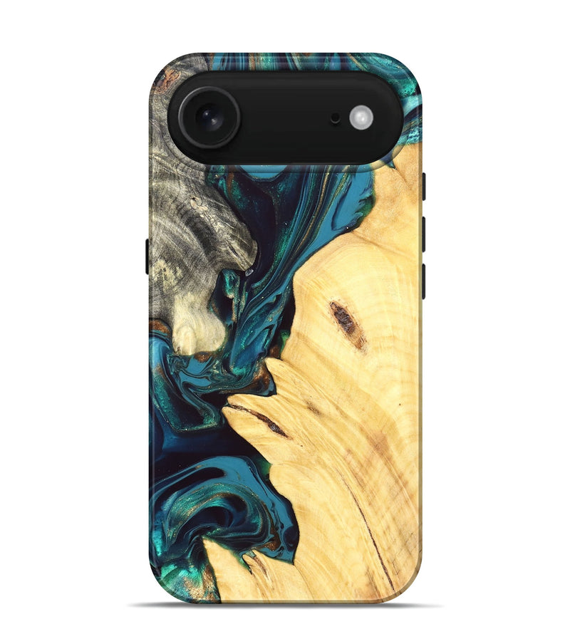 iPhone 17 Air Wood Live Edge Phone Case - Lemuel (Teal & Gold, 832217)