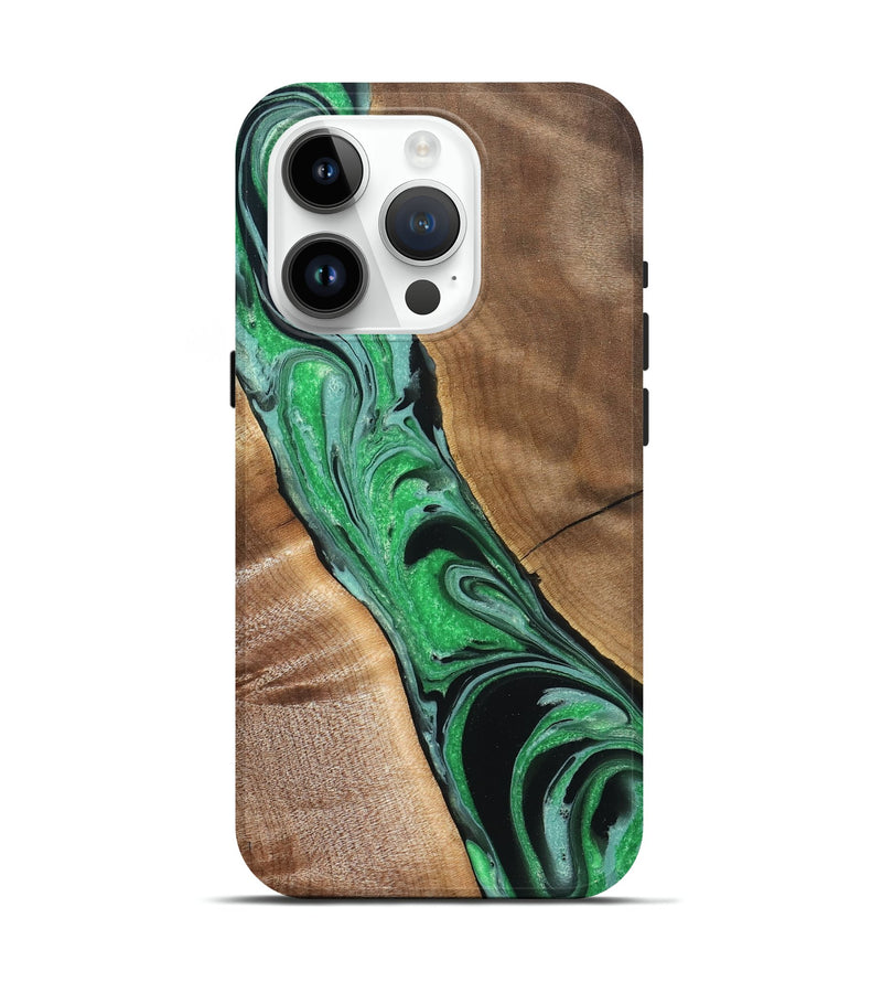 iPhone 15 Pro Wood Live Edge Phone Case - Ava (Green, 832220)