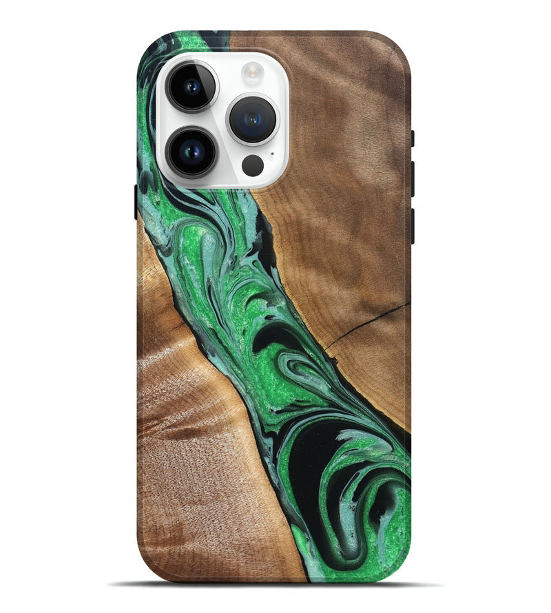 iPhone 15 Pro Max Wood Live Edge Phone Case - Ava (Green, 832220)
