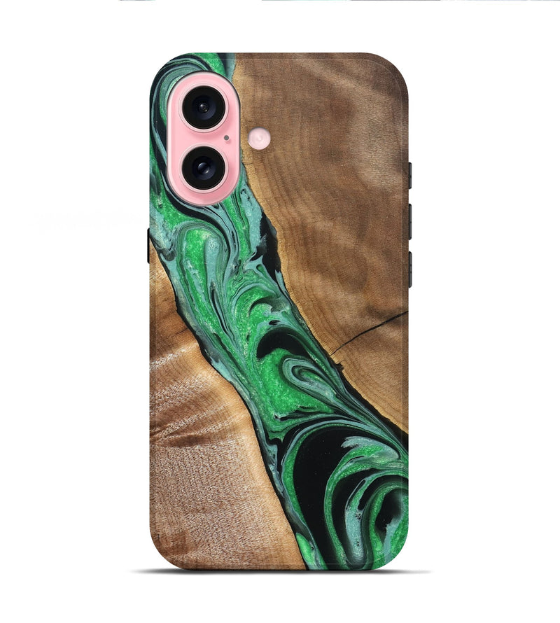 iPhone 16 Wood Live Edge Phone Case - Ava (Green, 832220)