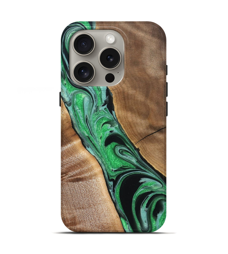 iPhone 16 Pro Wood Live Edge Phone Case - Ava (Green, 832220)