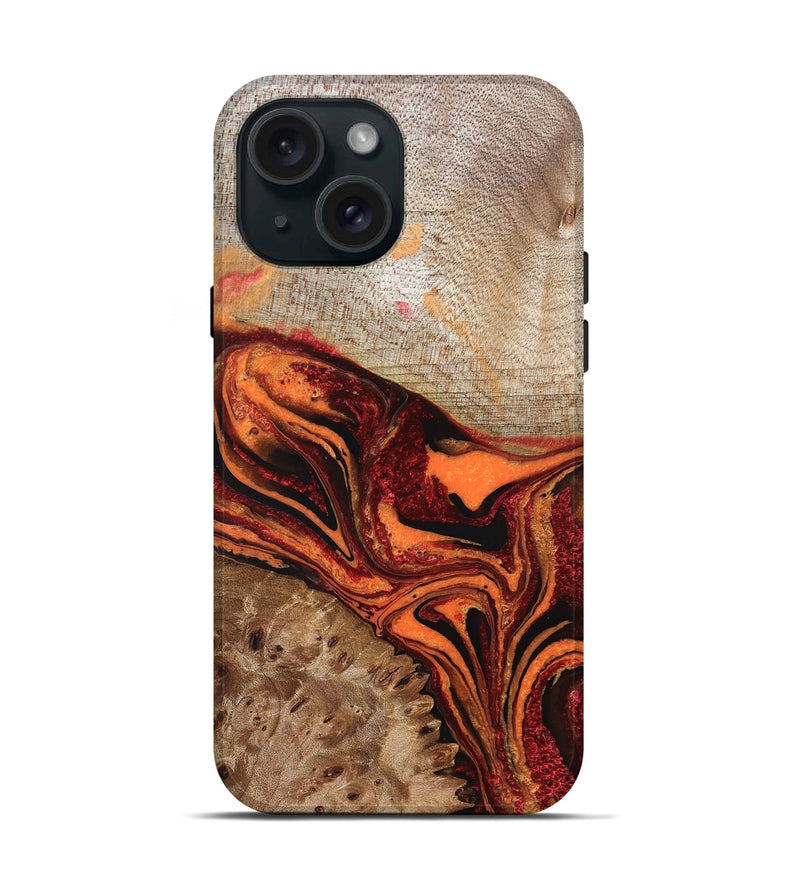 iPhone 15 Wood Live Edge Phone Case - Austin (Red, 832222)