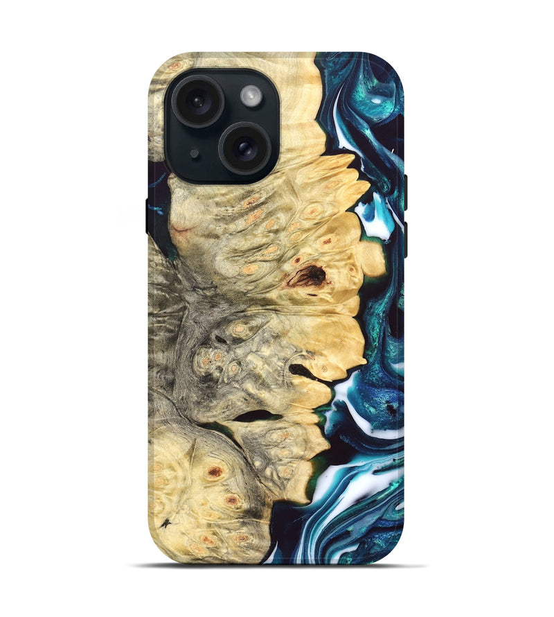 iPhone 15 Wood Live Edge Phone Case - Milo (Blue, 832231)
