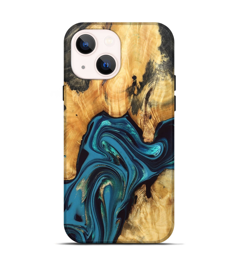 iPhone 14 Wood Live Edge Phone Case - Fay (Blue, 832237)