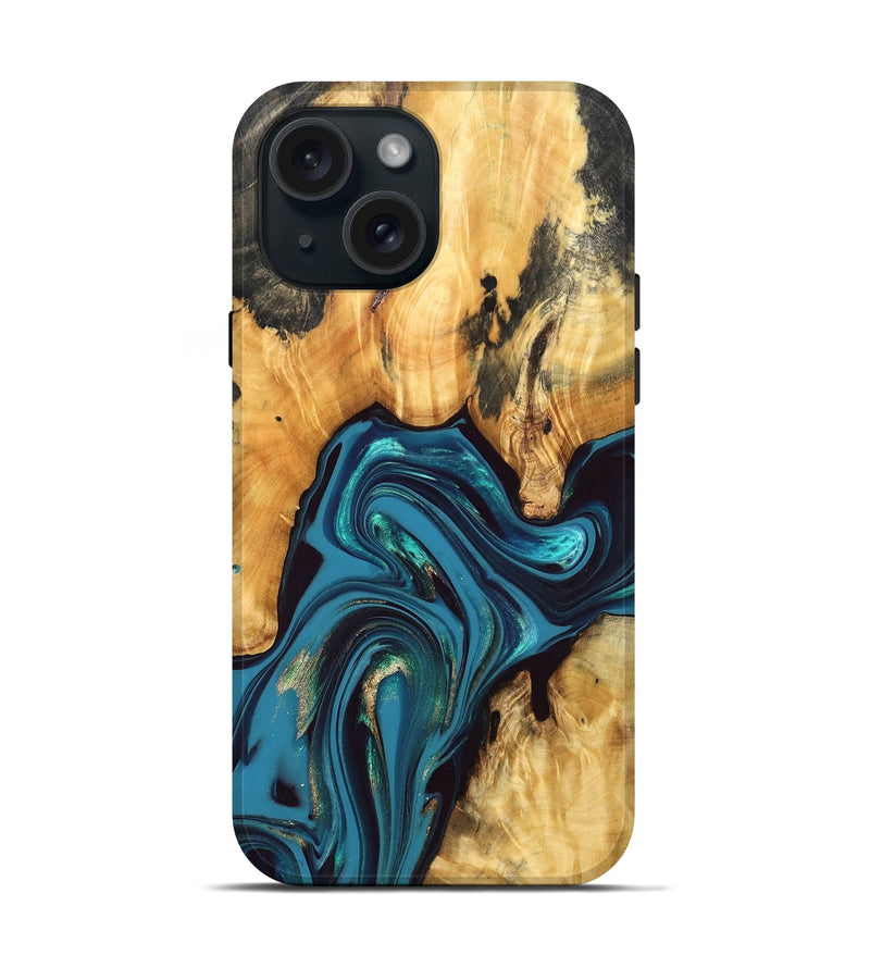iPhone 15 Wood Live Edge Phone Case - Fay (Blue, 832237)