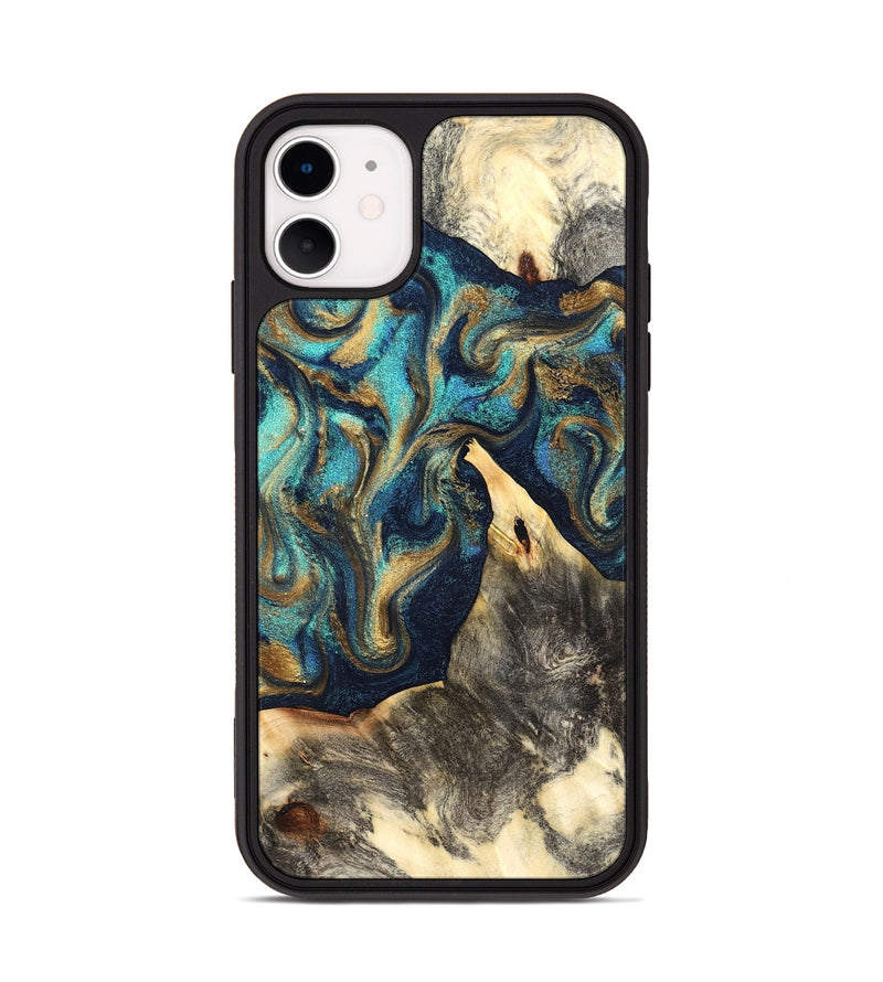 iPhone 11 Wood Phone Case - Liv (Teal & Gold, 832354)