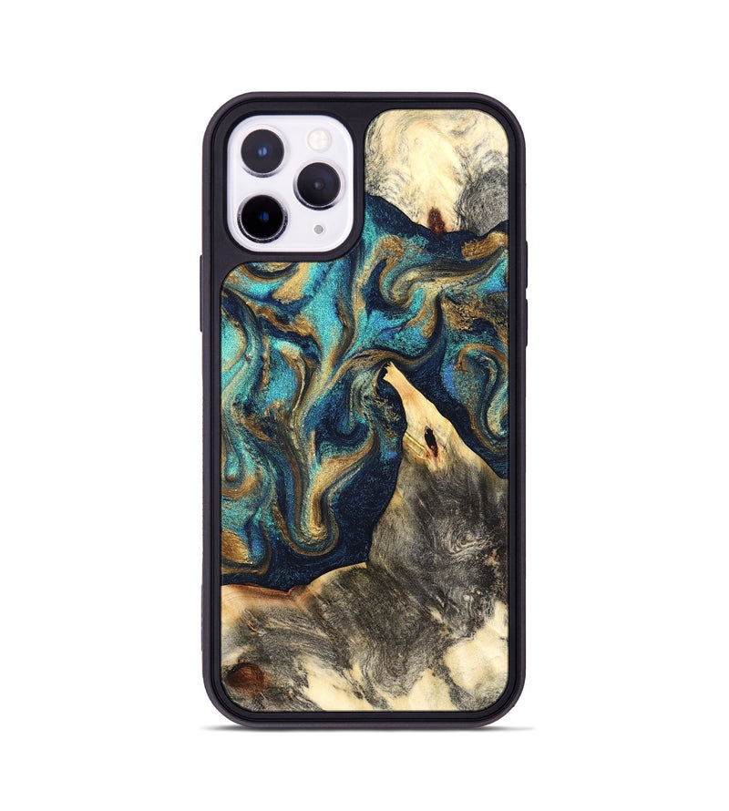 iPhone 11 Pro Wood Phone Case - Liv (Teal & Gold, 832354)