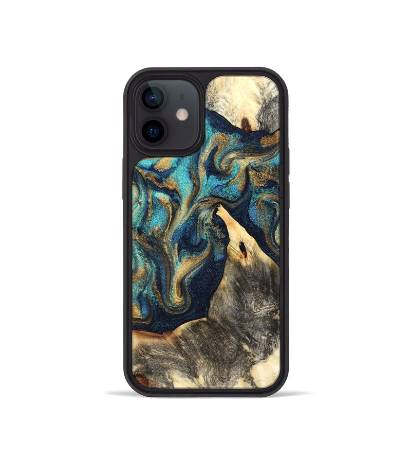iPhone 12 mini Wood Phone Case - Liv (Teal & Gold, 832354)