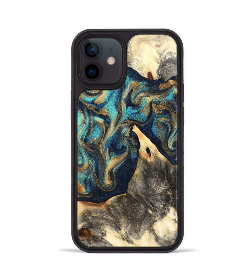 iPhone 12 Wood Phone Case - Liv (Teal & Gold, 832354)