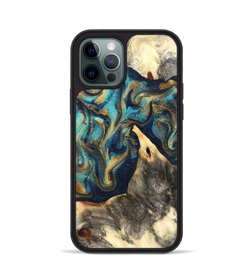 iPhone 12 Pro Wood Phone Case - Liv (Teal & Gold, 832354)