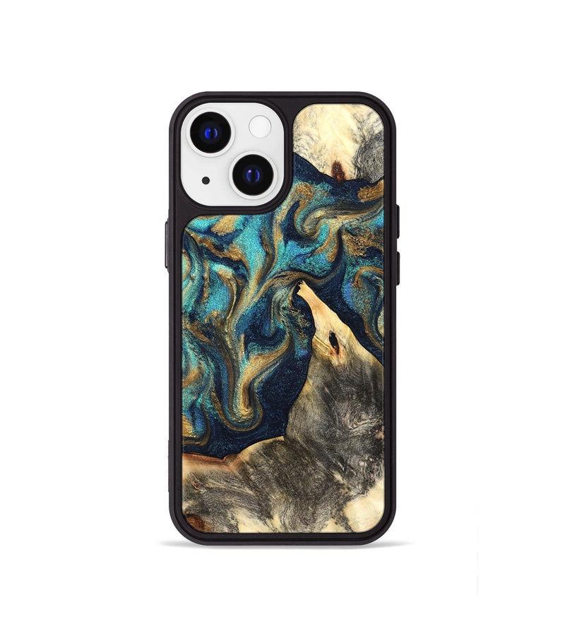 iPhone 13 mini Wood Phone Case - Liv (Teal & Gold, 832354)