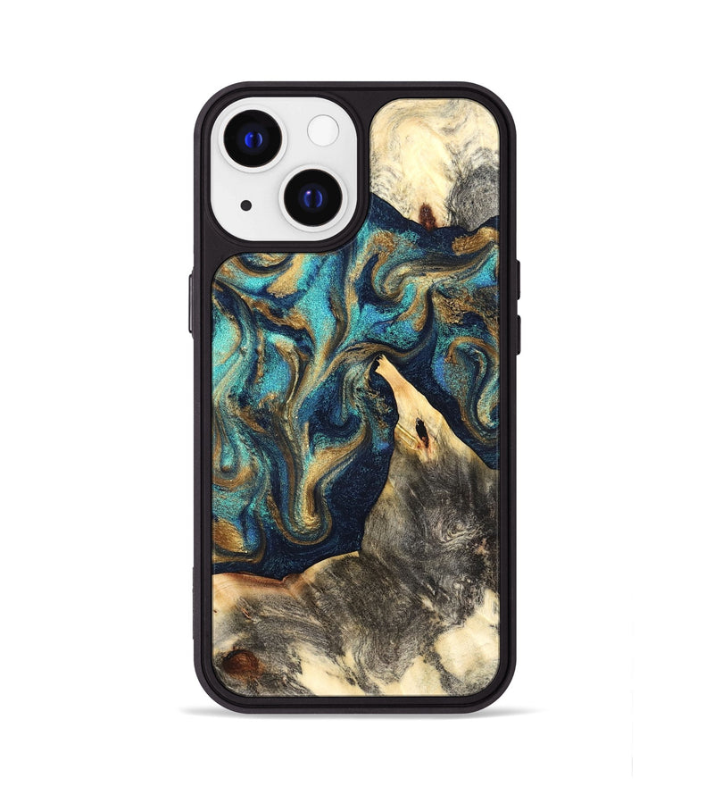 iPhone 13 Wood Phone Case - Liv (Teal & Gold, 832354)