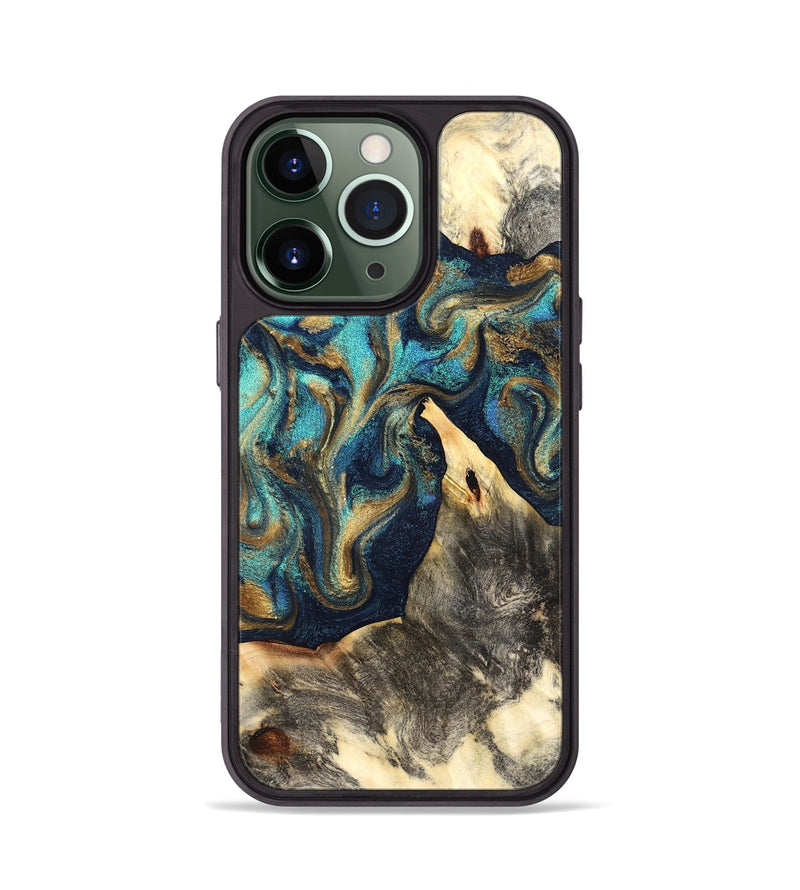 iPhone 13 Pro Wood Phone Case - Liv (Teal & Gold, 832354)
