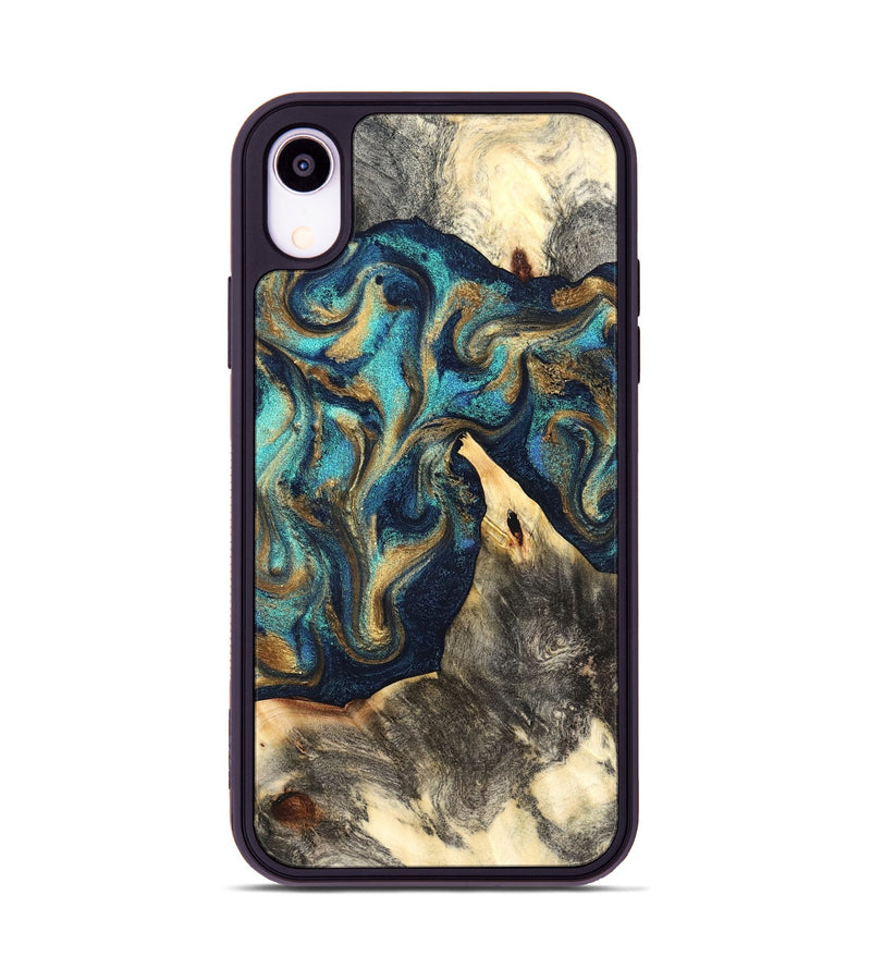 iPhone Xr Wood Phone Case - Liv (Teal & Gold, 832354)