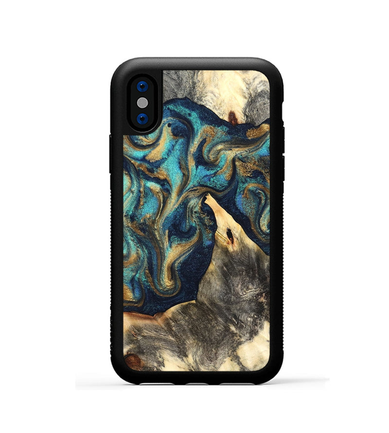 iPhone Xs Wood Phone Case - Liv (Teal & Gold, 832354)