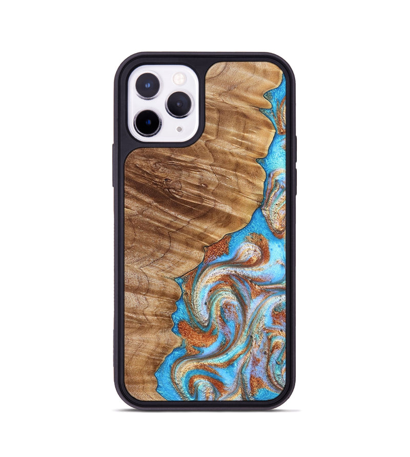 iPhone 11 Pro Wood Phone Case - Iva (Teal & Gold, 832355)