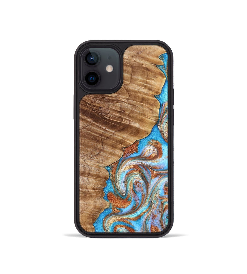 iPhone 12 mini Wood Phone Case - Iva (Teal & Gold, 832355)